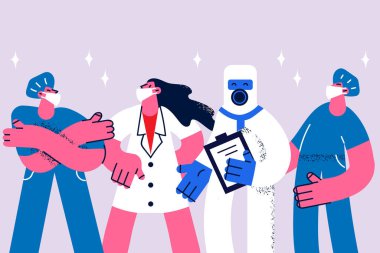 Covid-19 salgını sırasında maskeli doktorlar.