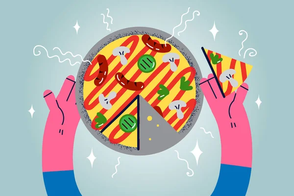 Comer comida rápida y concepto de pizza. — Vector de stock