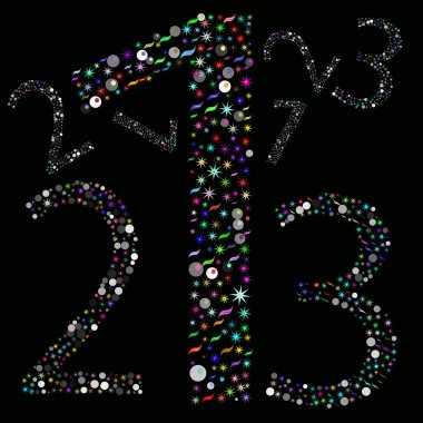 Çok sayıda 1,2,3, renkli. Siyah arka plan üzerine.