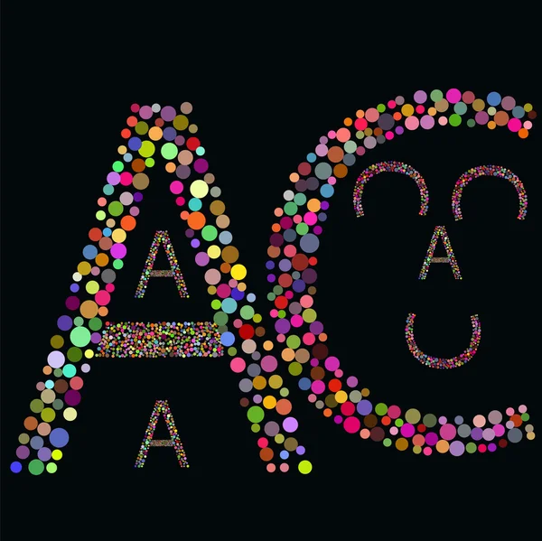 Big letters A, C. Multicolored bubbles. On a black background. — Stock Vector