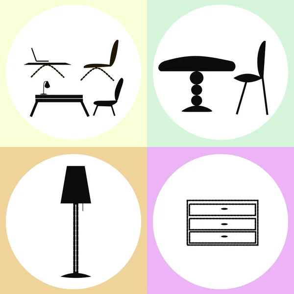 Tables, chairs, table lamps, in the background. — Stock Vector