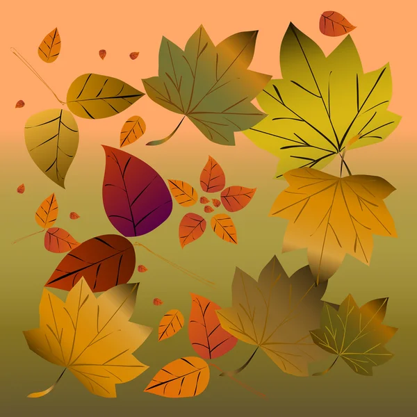 Herbstblätter fallen, Zeichnung eines Kindes auf farbigem Hintergrund. — Stockvektor