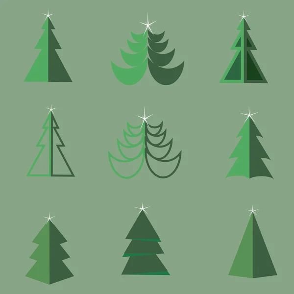 Christmas tree icon set in flat design style, vector illustration — Stock Vector