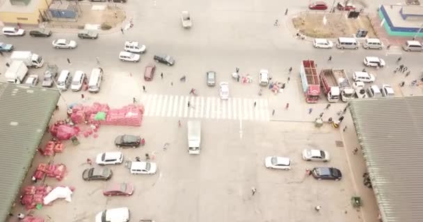 Video Udara Dengan Drone Pasar Produsen Mercado Mayorista Lima Terminal — Stok Video
