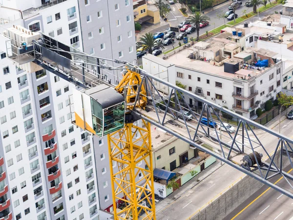 Aerial image of a crane in operation. Building industry structure.