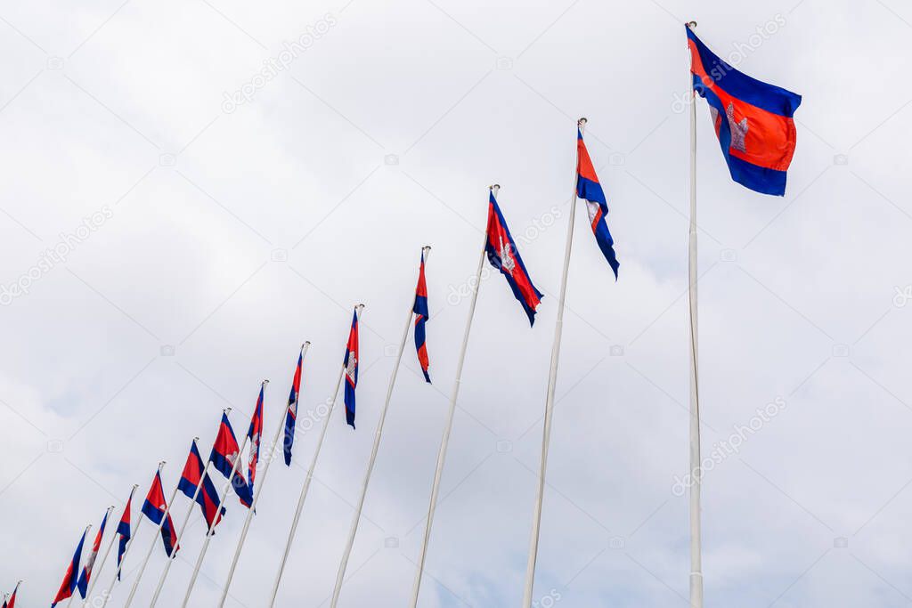 Phnom Penh, Phnom Penh - Cambodia -November 11th 2016: Image of Khmer flags. Celebration of national day.