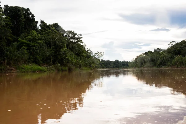 Imagem Rio Selva Peruana Floresta Amazônica Durante Dia Com Nuvens — Fotografia de Stock