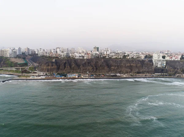 Aerial Image Made Drone Lima City Coast Cliff Cloudy Day — Stock Photo, Image