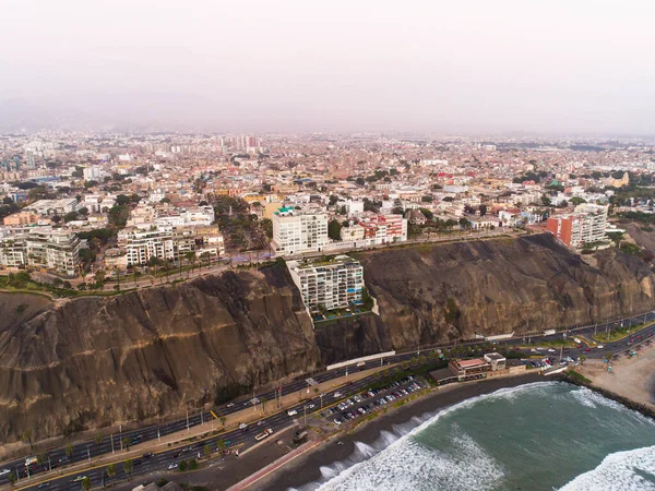 Aerial Image Made Drone Lima City Coast Cliff Cloudy Day — Stock Photo, Image