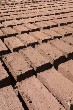 Kerpiç tuğlalarının görüntüsü. Cusco 'daki Peru And Dağları' nda çamurdan tuğlalar. 