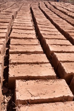 Kerpiç tuğlalarının görüntüsü. Cusco 'daki Peru And Dağları' nda çamurdan tuğlalar. 