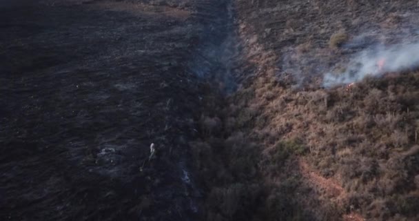 库斯科 乌鲁班巴 秘鲁安第斯山脉起火的录像 旱季山火熊熊燃烧 巨大的烟云 当地居民试图扑灭大火 — 图库视频影像