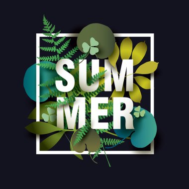 Yaz kartı bitkiler koyu arka plan üzerinde unsurları ile.