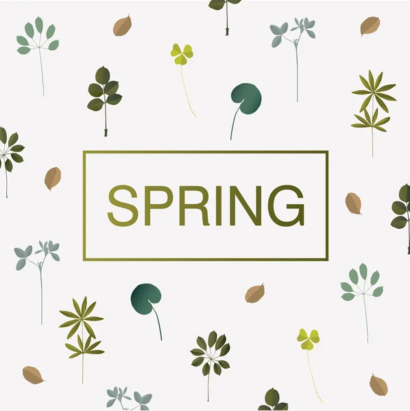 Весняна листівка з різними листям і травою . — стоковий вектор