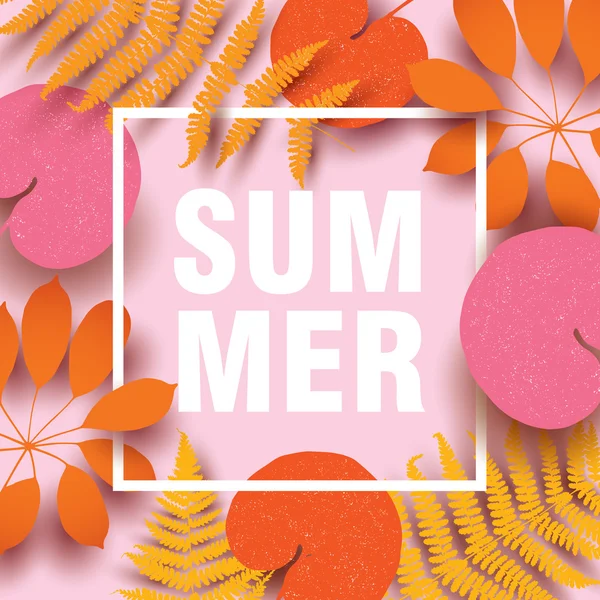 Summer Card con elementi colorati di diverse foglie ed erba — Vettoriale Stock