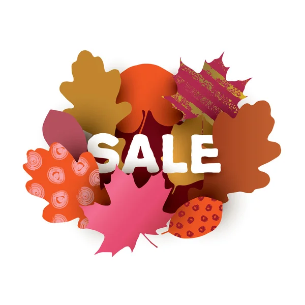 Ilustración de VENTA con hojas de otoño coloridas . — Vector de stock