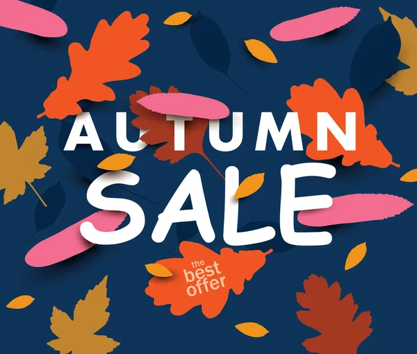 Autumn sale illustration with falling leaves on the dark background. — Stock Vector