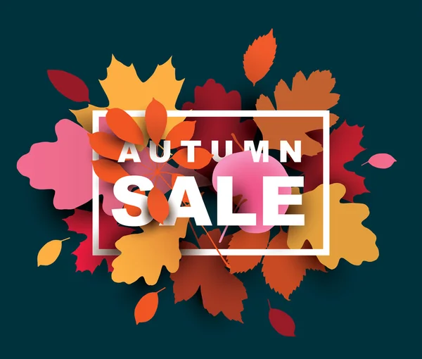 Autumn sale illustration with colorful leaves. — Stock Vector