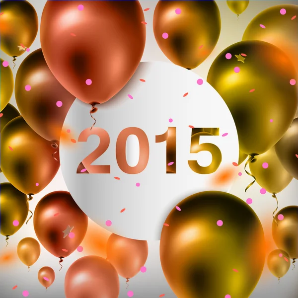Frohes neues Jahr Feier Hintergrund mit goldenen Luftballons und Konfetti — Stockvektor