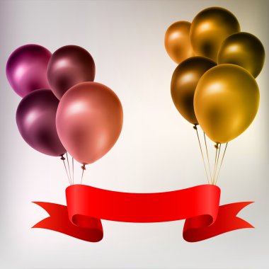 Colorful balloons with red tape.