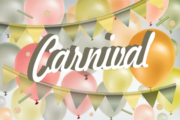 Tarjeta de carnaval. Fondo festivo con globos, confeti y guirnaldas de papel . — Vector de stock