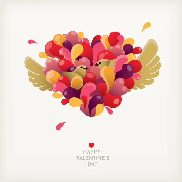 Corazón de San Valentín con pájaros . — Vector de stock