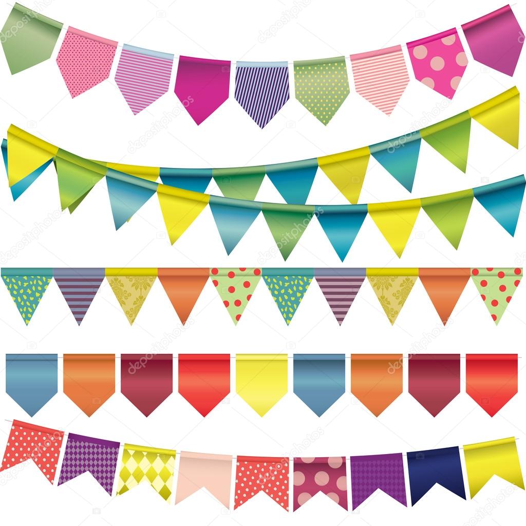 Set of multicolored paper garland isolated on white background