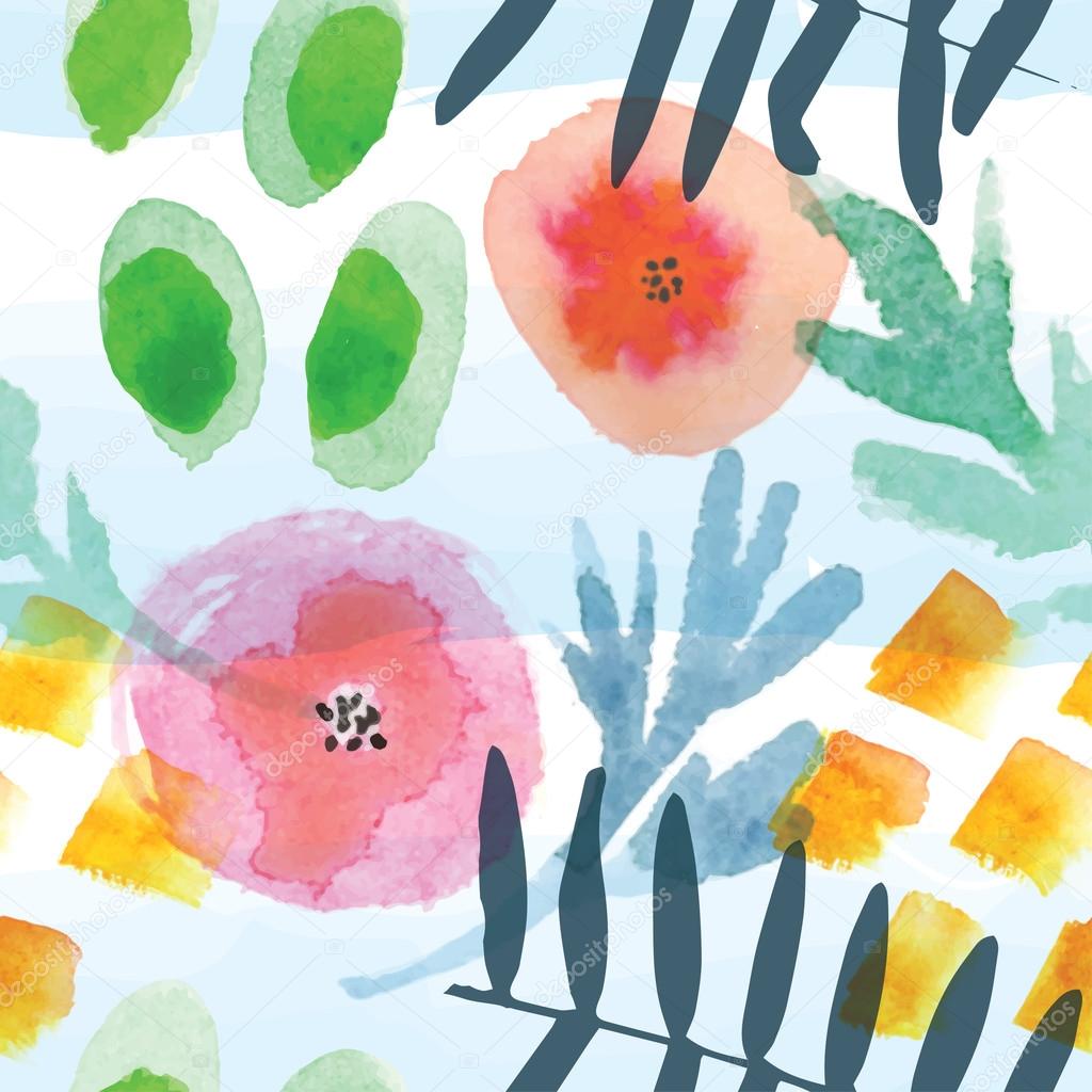 Modern floral seamless pattern in watercolor technique