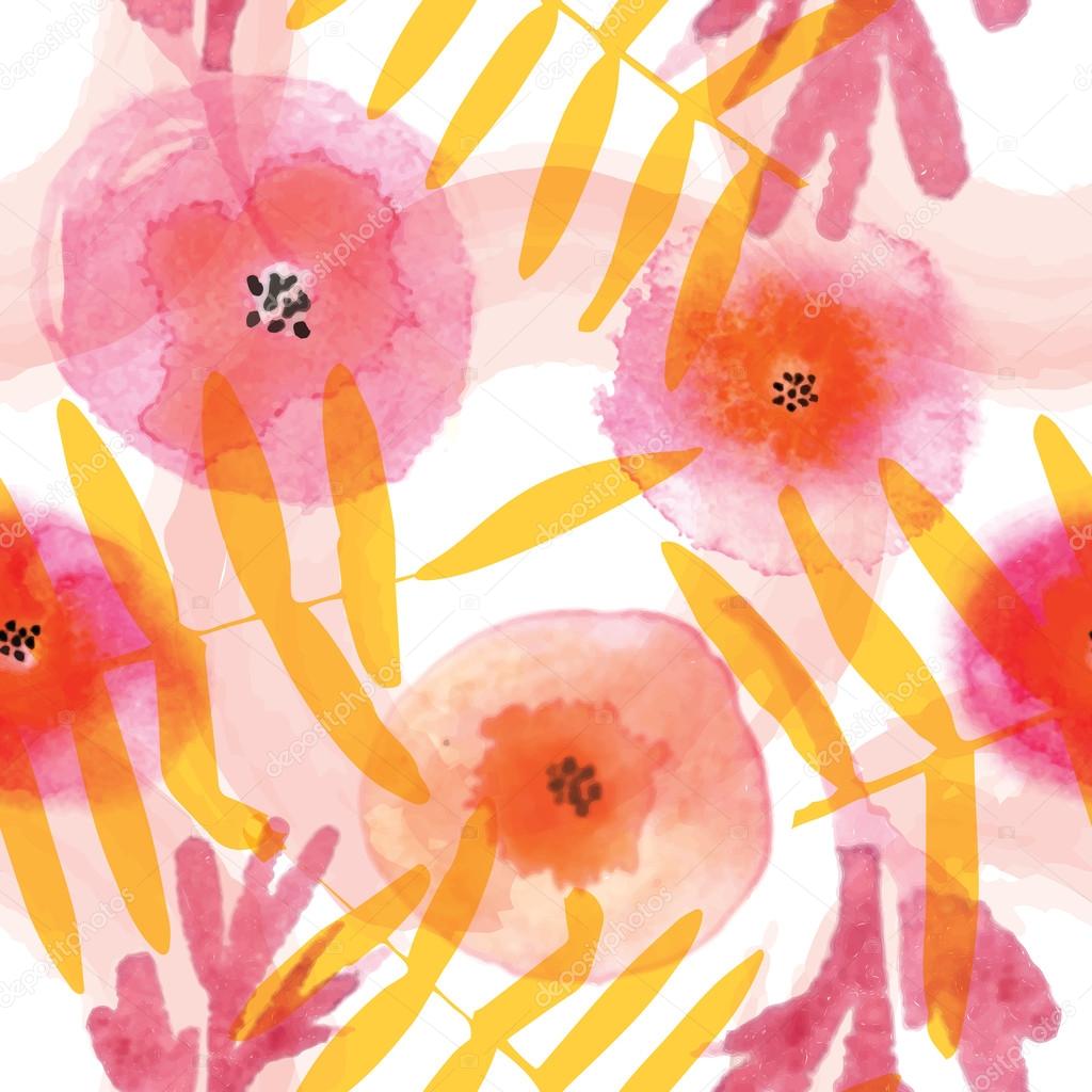 Modern floral seamless pattern in watercolor technique