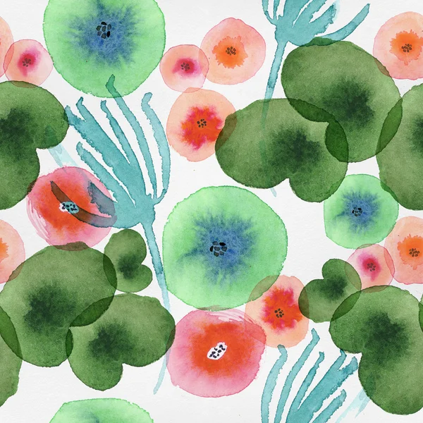 Seamless pattern with abstract elements of flowers and leaves in watercolor technique — Stockfoto