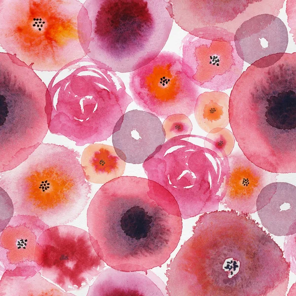 赤とピンクの色合いの異なる手描き花のシームレス パターン — ストック写真