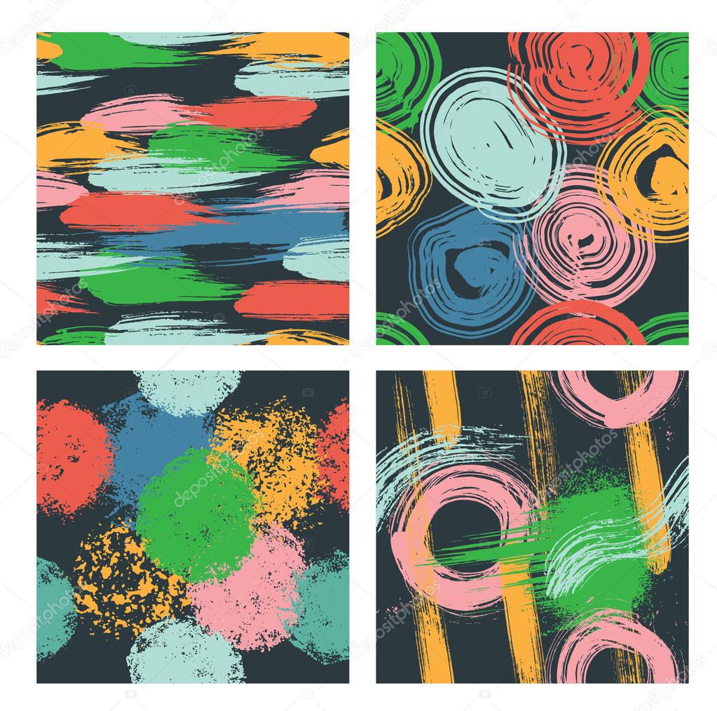 Set of seamless hand drawn patterns with different geometric and artistic elements.