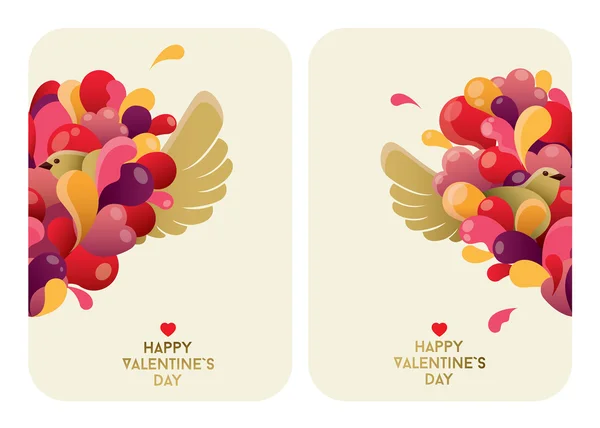 Hermoso diseño de tarjetas de San Valentín con corazón abstracto y pájaros . — Archivo Imágenes Vectoriales