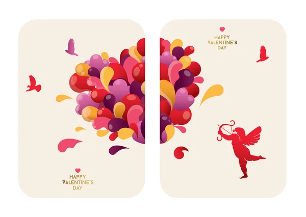 Projeto bonito dia dos namorados cartões com coração abstrato, Cupido e pássaros . — Vetor de Stock