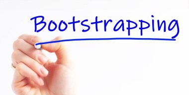 Hand writing inscription Bootstrapping with blue marker, concept. Bootstrapping, business concept background. clipart