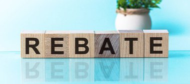 Blu arkaplanda, tahta küplerin yeniden yapılandırılması metni. Yazılı metin parlak yüzeyden yansıtılır. Arka planda saksıda bir çiçek var.