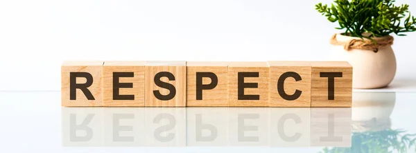 Respekt Wort Auf Holzblock Geschrieben Respekt Motivationstext Auf Holzblöcken Geschäftskonzept — Stockfoto