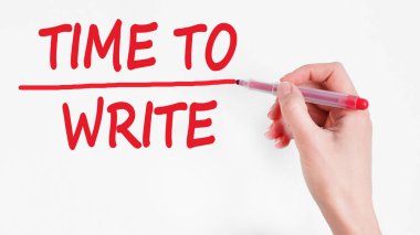 El yazması zamanı kırmızı renk kalemi, konsept, stok resmi ile yazmak