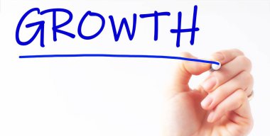 Mavi renk işaretleyicili el yazması büyümesi, konsept, stok resmi