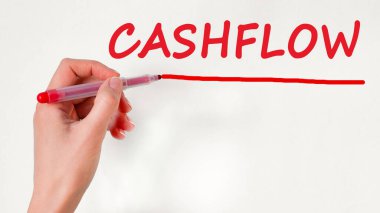 sol el yazma CASHFLOW kırmızı renk işaretleyici, konsept, stok resim