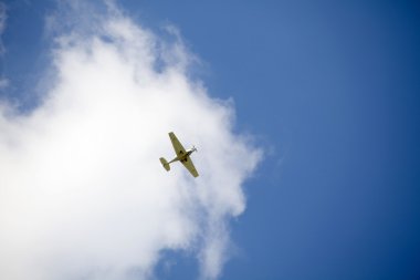 motor plane fly in blue sky