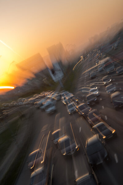 Sunset Traffic at Highway Royalty Free Stock Images