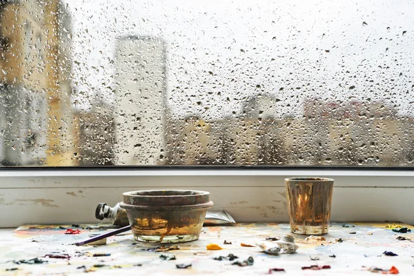 Rain at the behind the window — Stock Photo, Image