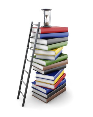 Conceptual stacks of books on a white background. 3d rendering