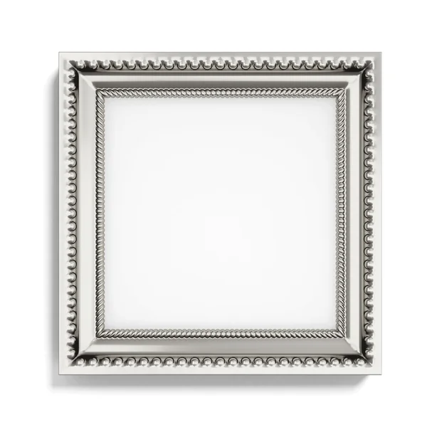 Marco de plata tallada sobre fondo blanco. renderizado 3d —  Fotos de Stock