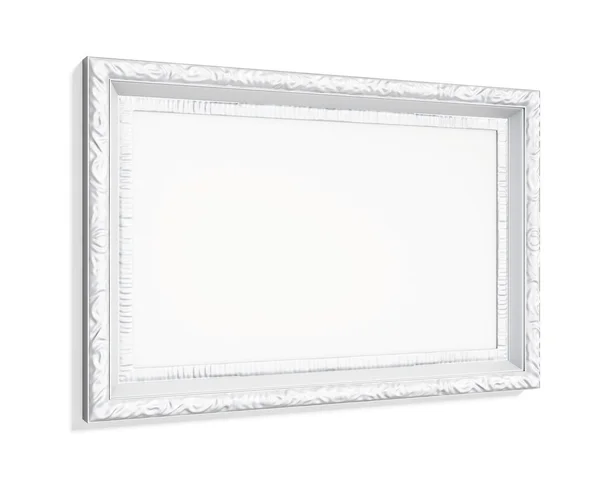 Marco de imagen tallado blanco aislado sobre fondo blanco. 3d rend —  Fotos de Stock