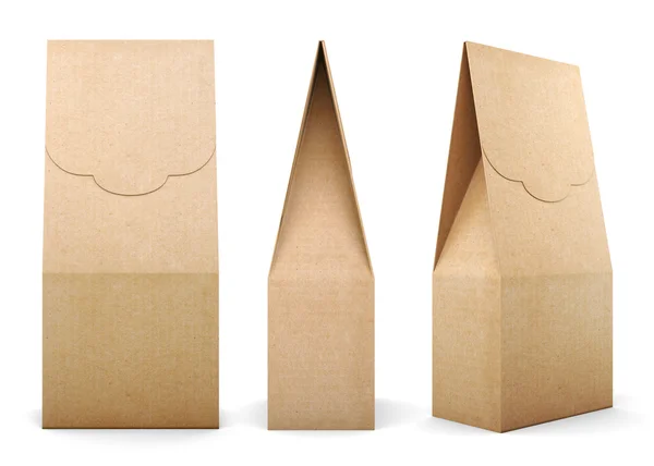 Três tipos diferentes de saco Kraft no fundo branco. Rende 3d — Fotografia de Stock