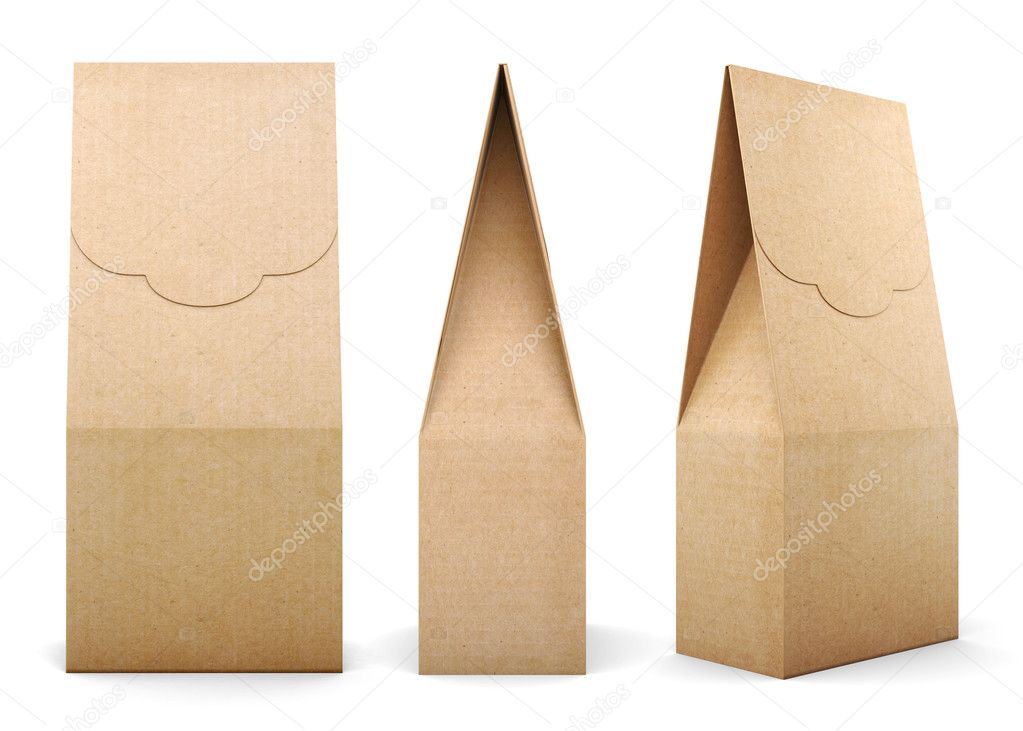 Three different kinds of Kraft bag on white background. 3d rende