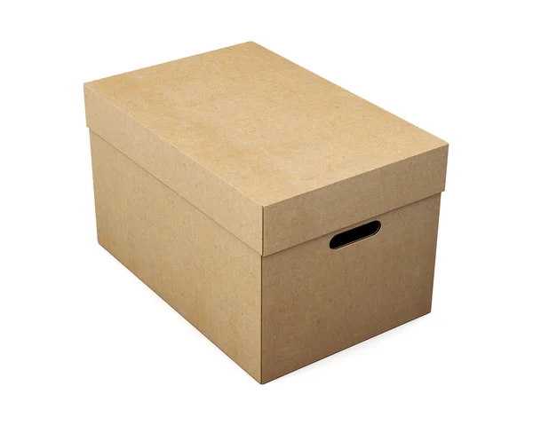 Caixa de armazenamento de papelão no fundo branco. Renderização 3d — Fotografia de Stock