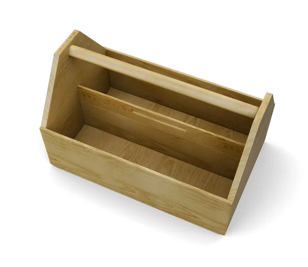 Caixa de ferramentas vazia de madeira no fundo branco. Renderização 3d — Fotografia de Stock